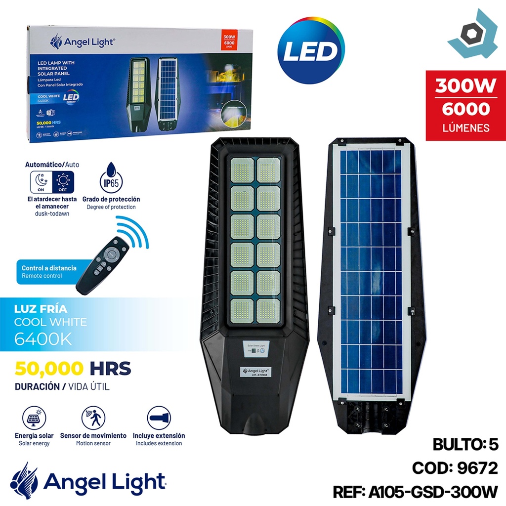 LAMPARA LED SOLAR 300W ANGEL LIGHT