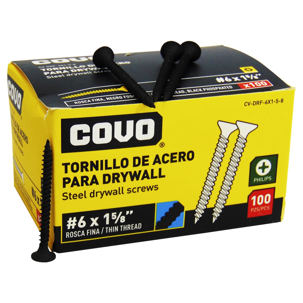 TORNILLO DRYWALL #6 X 1 5/8" ROSCA FINA 100PZA COVO