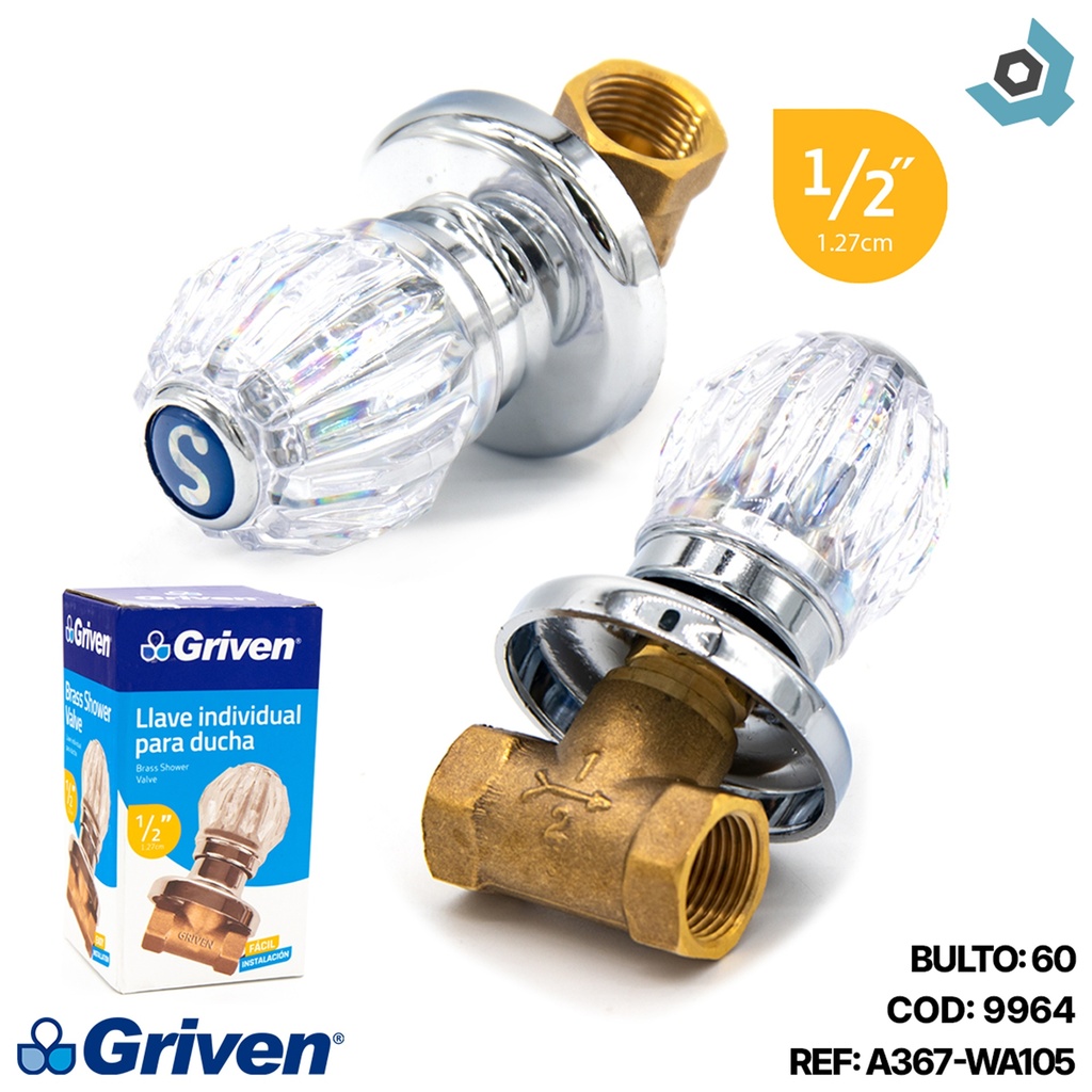 LLAVE PARA DUCHA 1/2" POMO ACRILICO GRIVEN