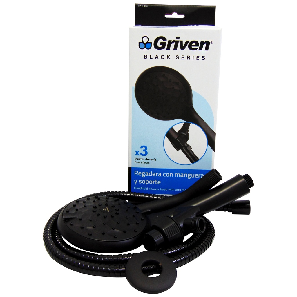 REGADERA PARA BANO CON MANGEURA NEGRO MATE GRIVEN BLACK