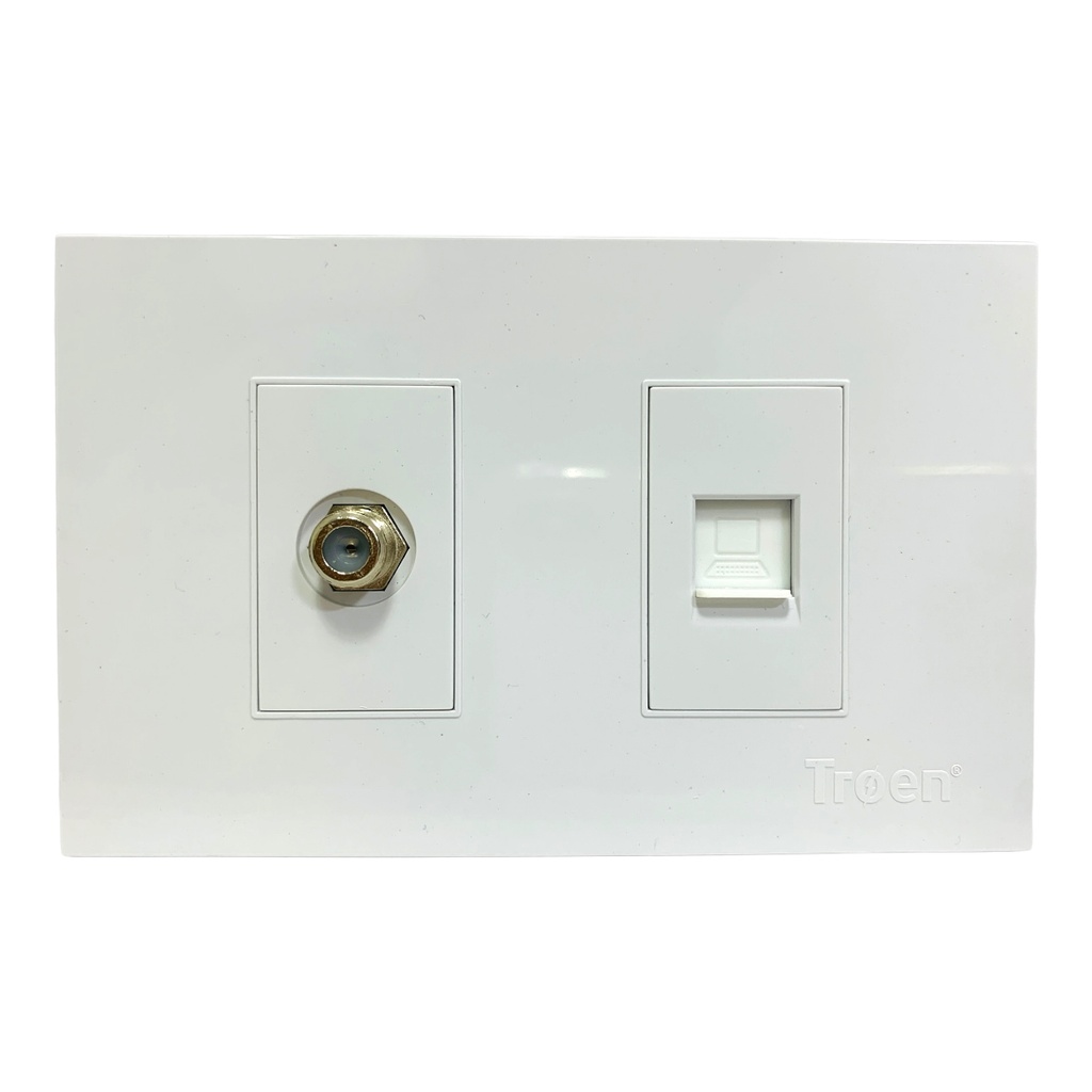 TOMA PARA CABLE COAXIAL Y RED RJ45 DE PARED BLANCO TROEN