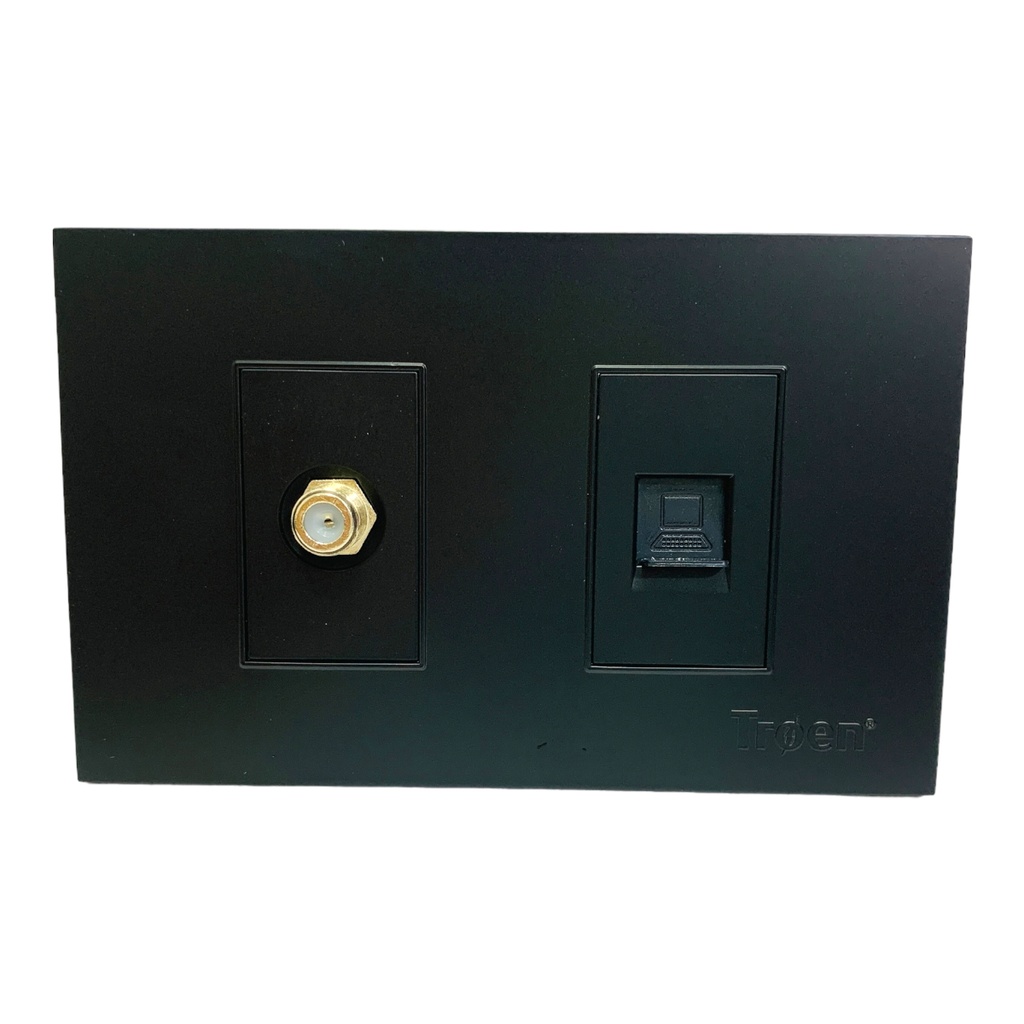 TOMA PARA CABLE COAXIAL Y RED RJ45 DE PARED NEGRO TROEN
