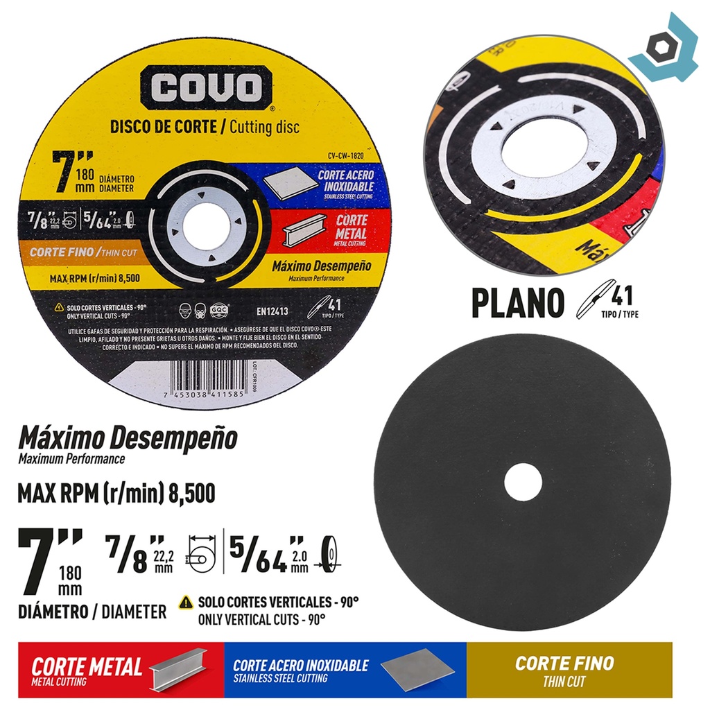 DISCO DE CORTE 7" METAL FINO COVO