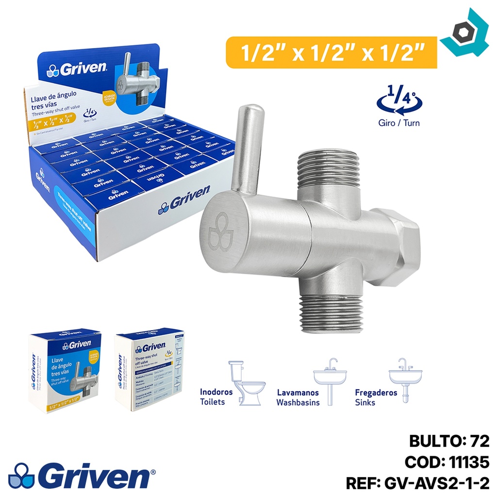LLAVE DE ARRESTO 1/2" SATINADA GRIVEN