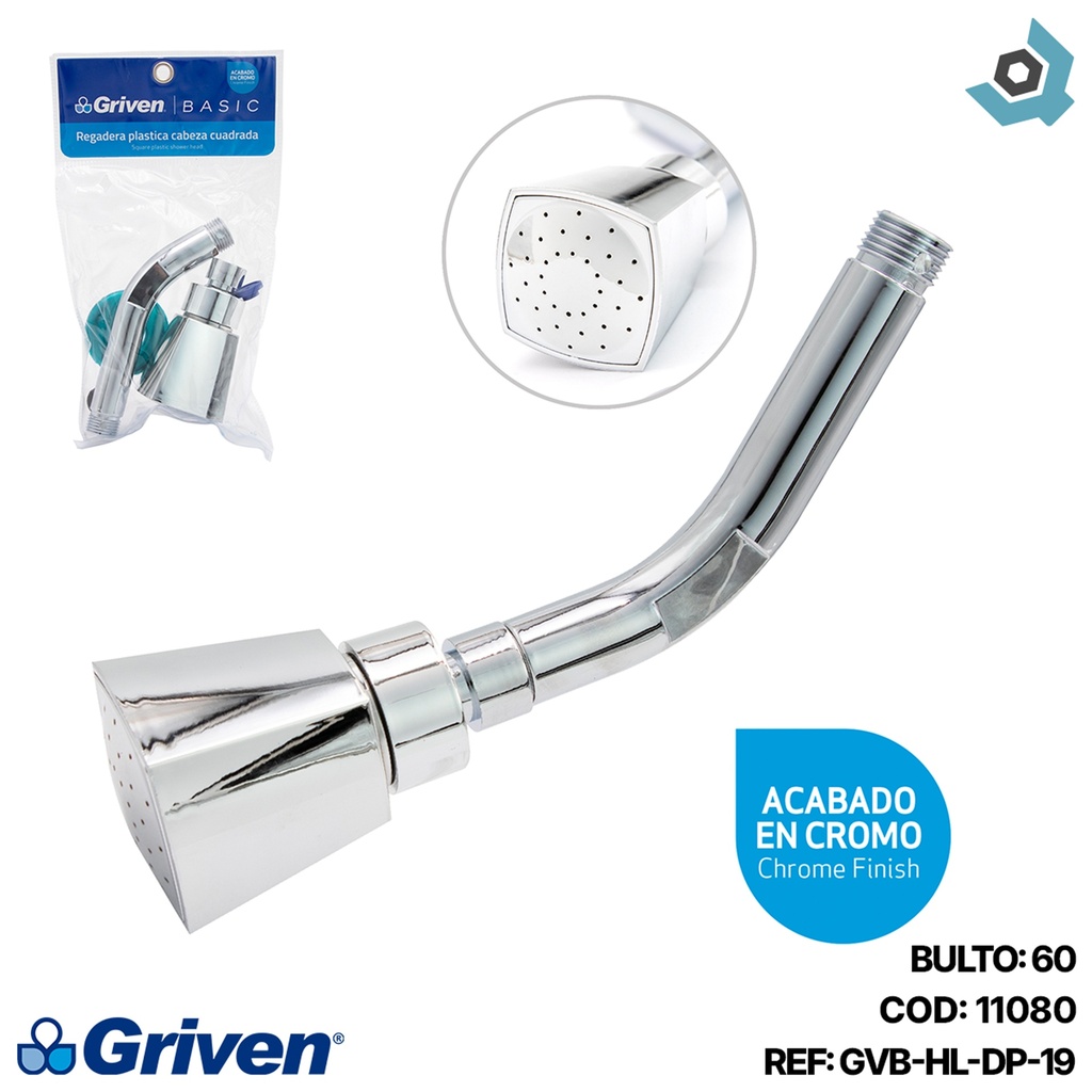 REGADERA PARA BANO 2" ABS CROMADA CABEZA CUADRADA GRIVEN BASIC