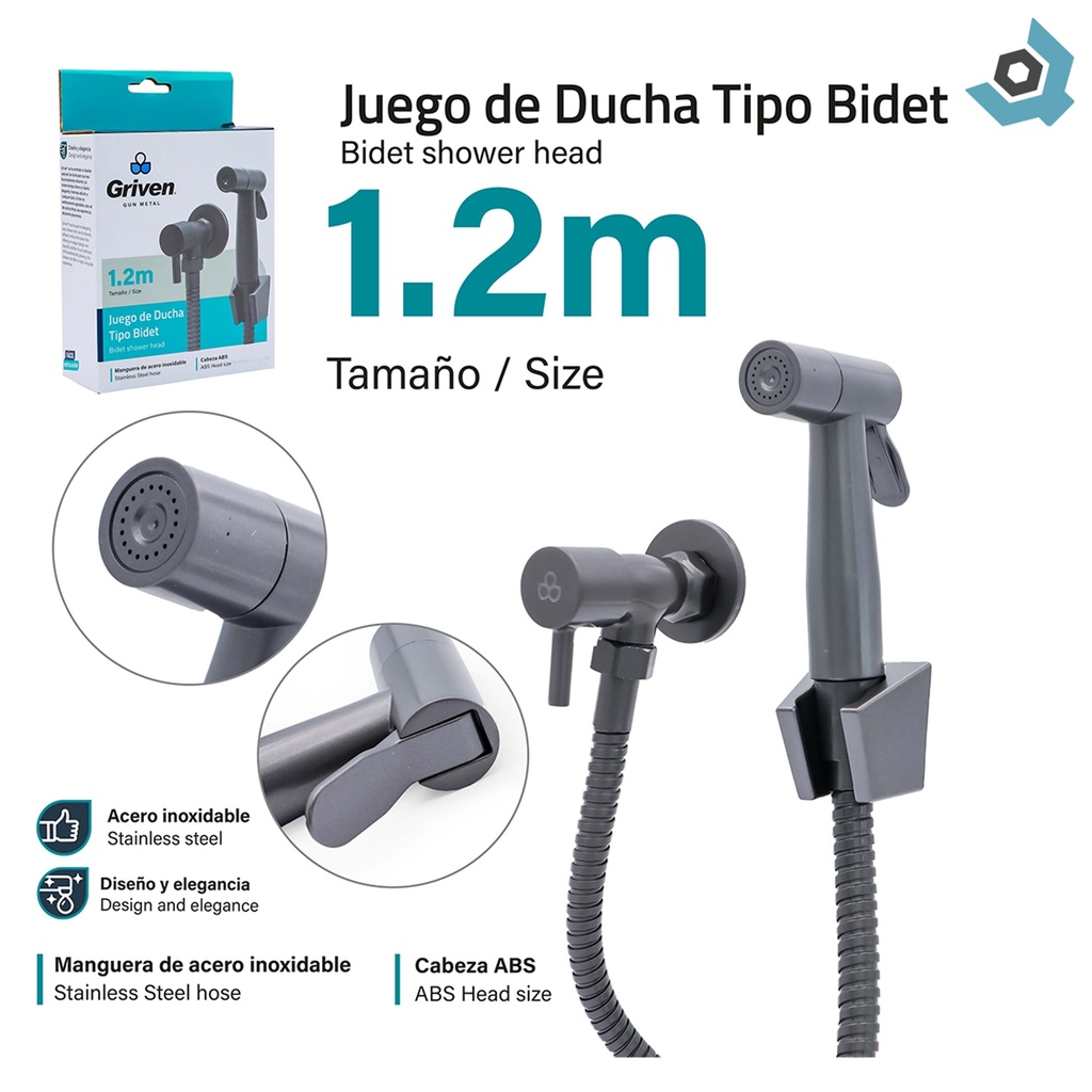 REGADERA PARA BANO TIPO BIDET GRIS METALICO GRIVEN GUN METAL