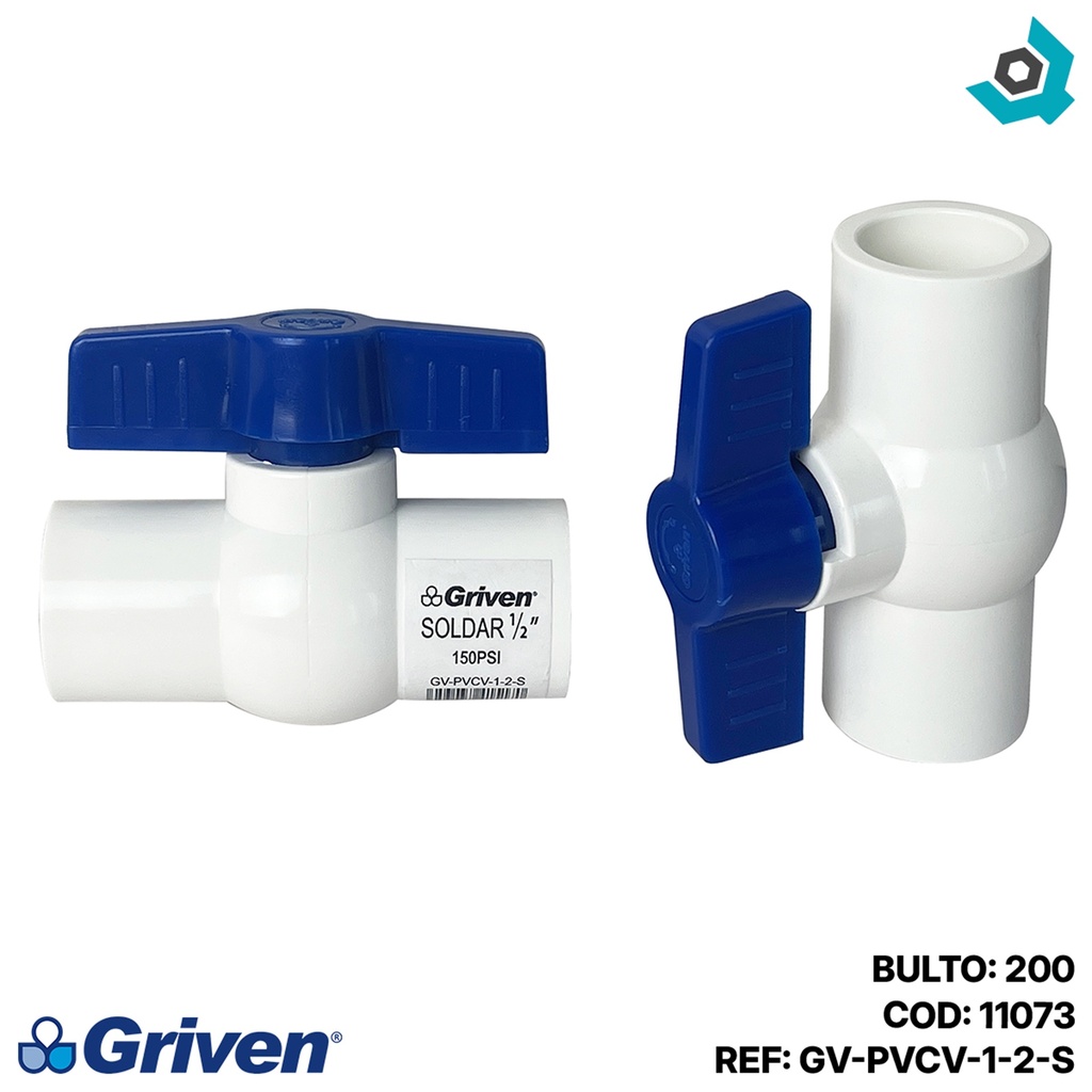 VALVULA 1/2" DE PVC SIN ROSCA GRIVEN