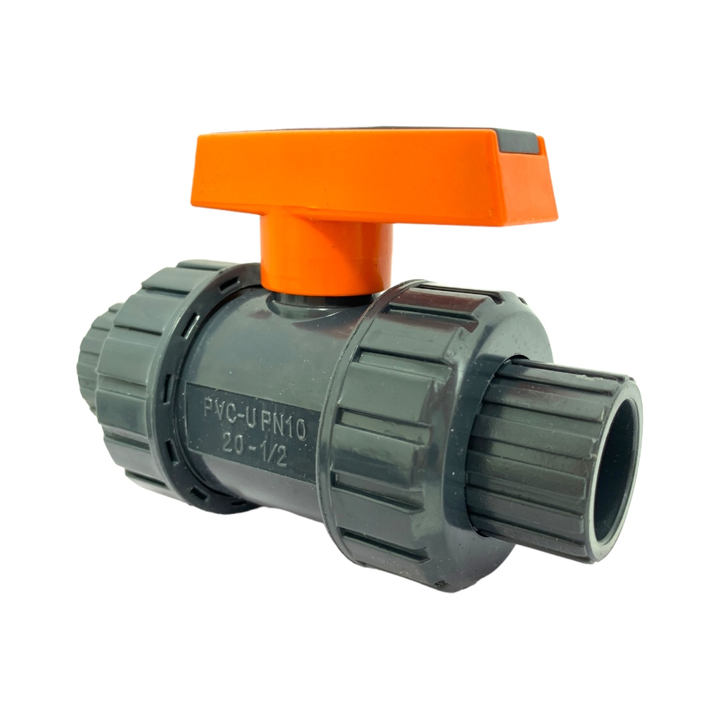 VALVULA BOLA DOBLE UNION UNIVERSAL PVC PRES 1/2" SIN ROSCA TUBRICA