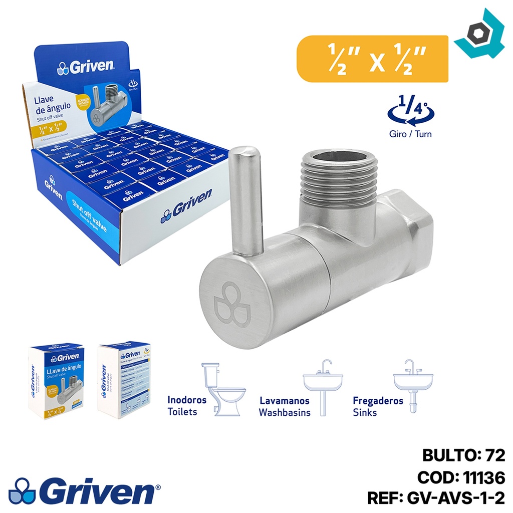 LLAVE DE ARRESTO 1/2" SATINADA GRIVEN