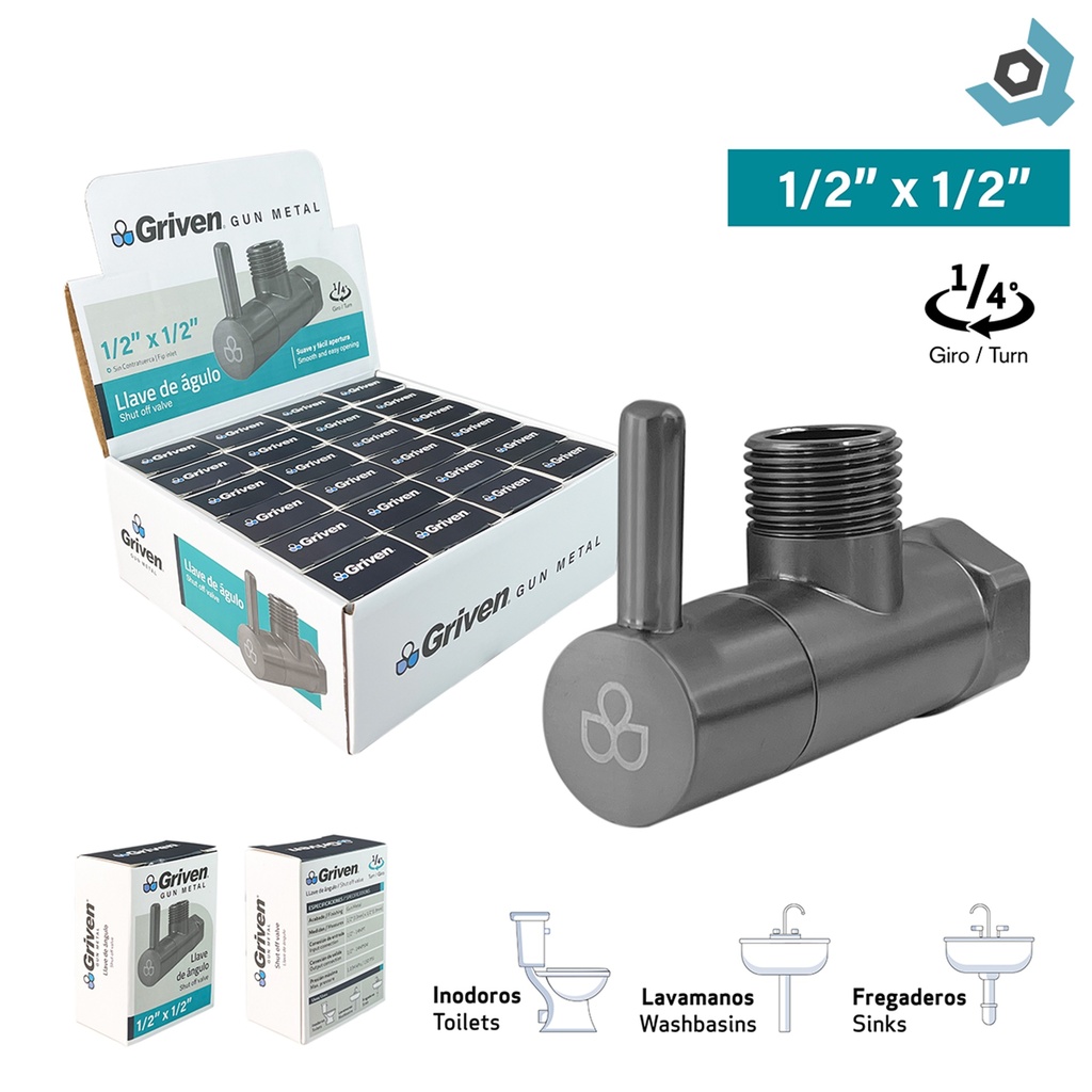 LLAVE DE ARRESTO 1/2" GRIS METALICO GRIVEN GUN METAL