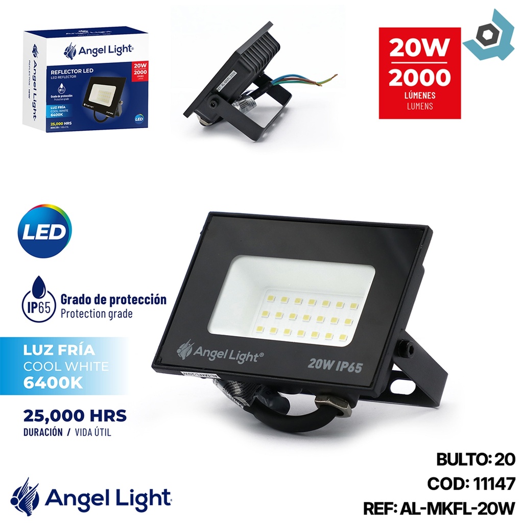 REFLECTOR LED 20W LUZ FRIA 6400K ANGEL LIGHT
