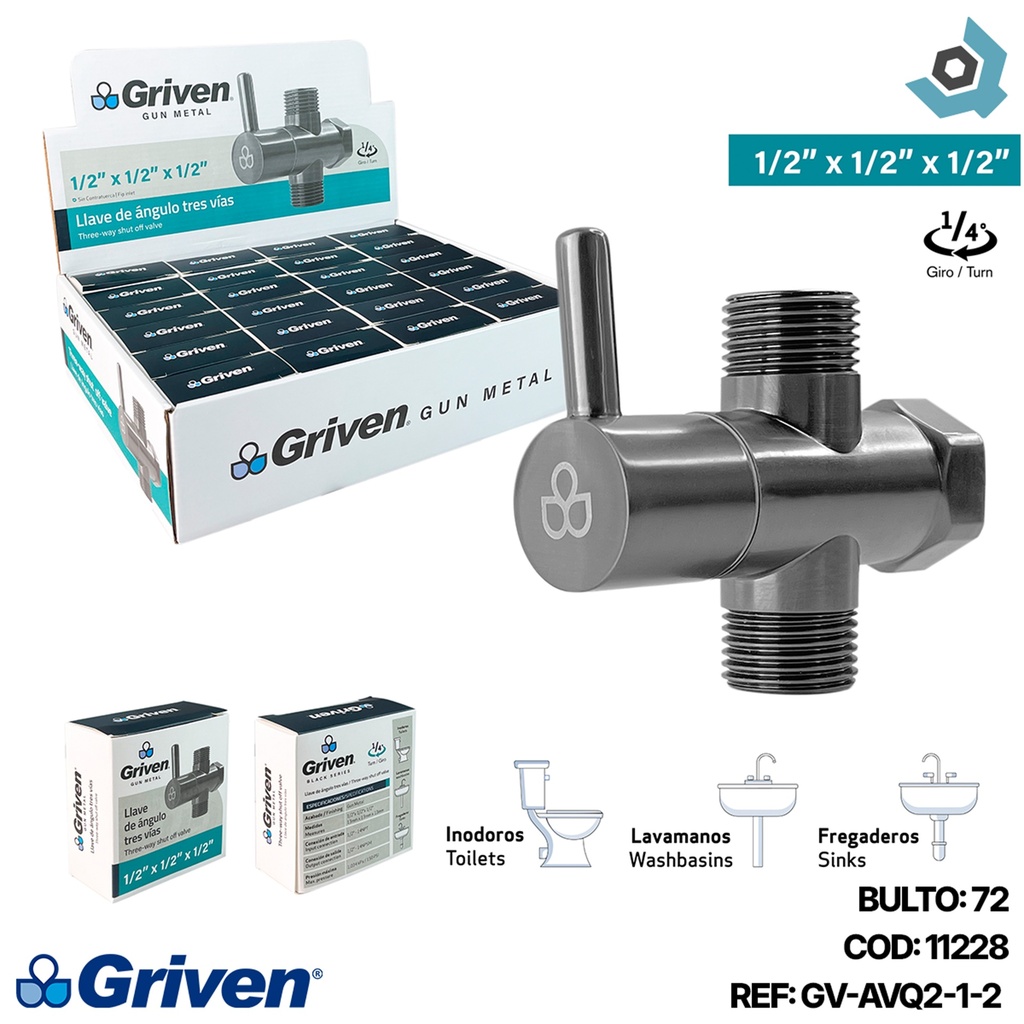 LLAVE DE ARRESTO 1/2" GRIS METALICO GRIVEN GUN METAL