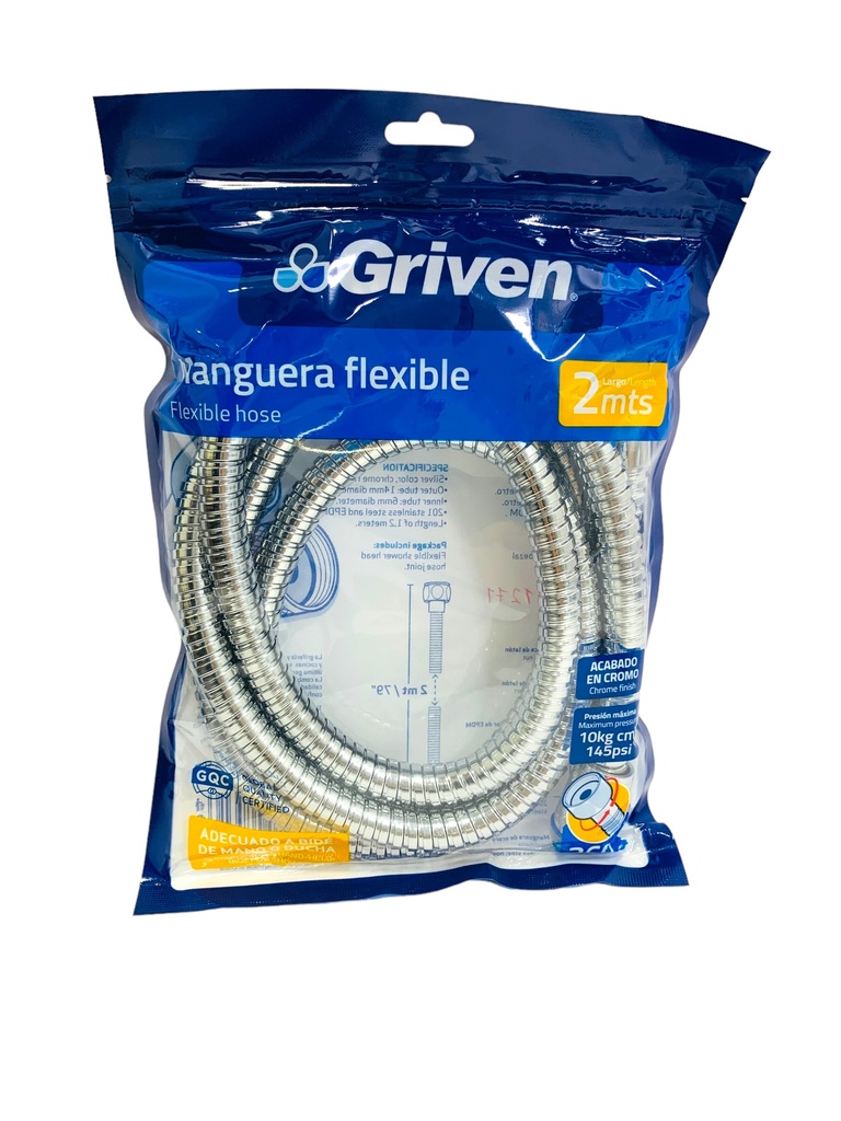 MANGUERA FLEXIBLE 1/2" 2M CROMADO GRIVEN