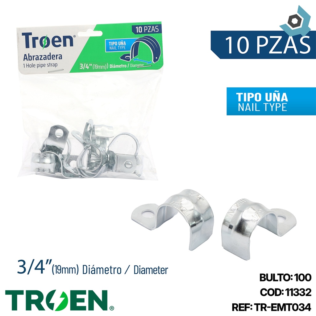 ABRAZADERAS 3/4" 10 PZS TROEN