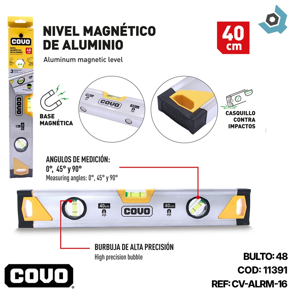 NIVEL MAGNETICO 40CM DE ALUMINIO COVO