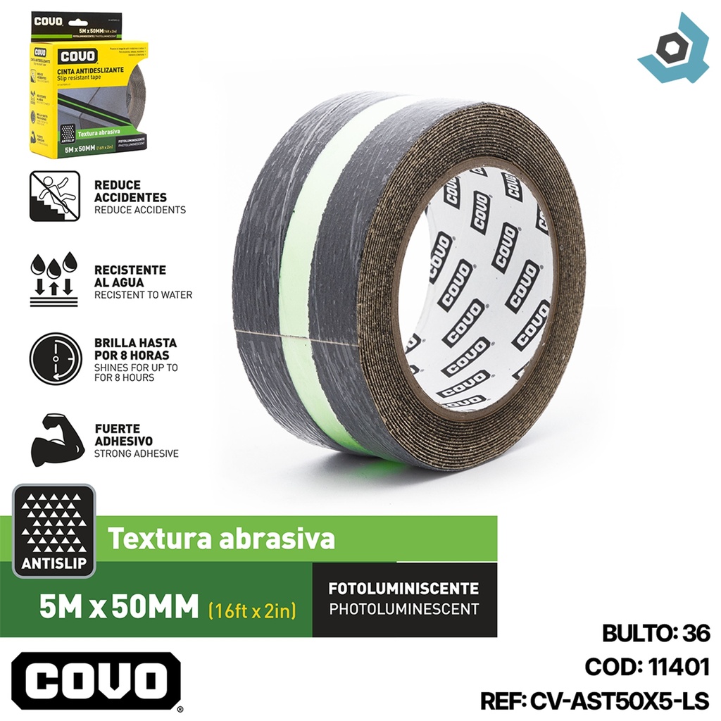 CINTA ANTIDESLIZANTE 5M X 50MM FOTOLUMINISCENTE COVO