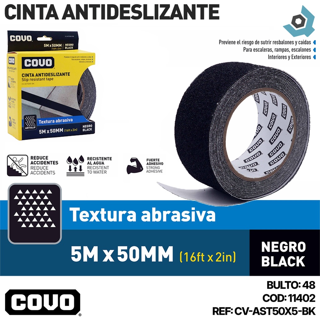CINTA ANTIDESLIZANTE 5M X 50MM NEGRO COVO