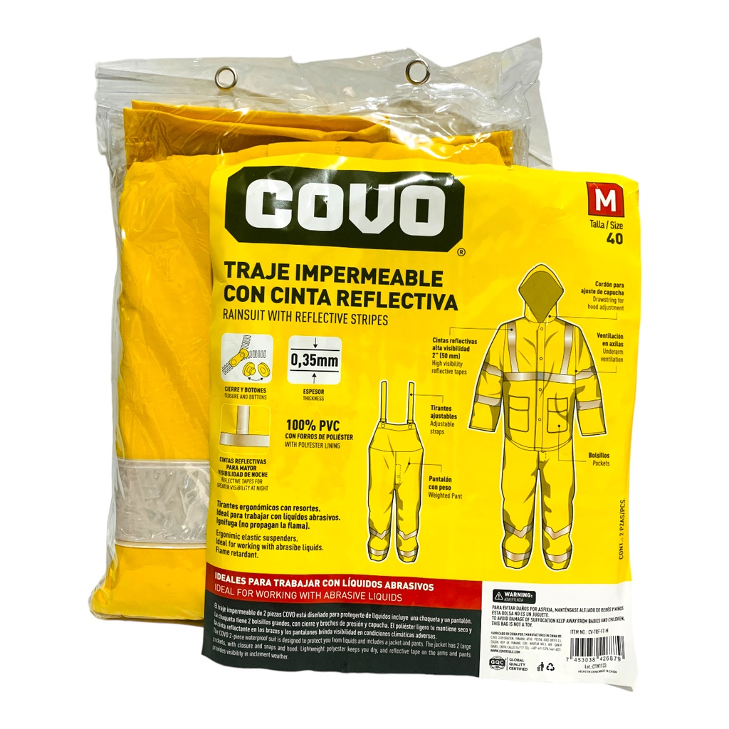TRAJE IMPERMEABLE CON CINTA REFLECTIVA 2 PIEZAS TALLA M COVO