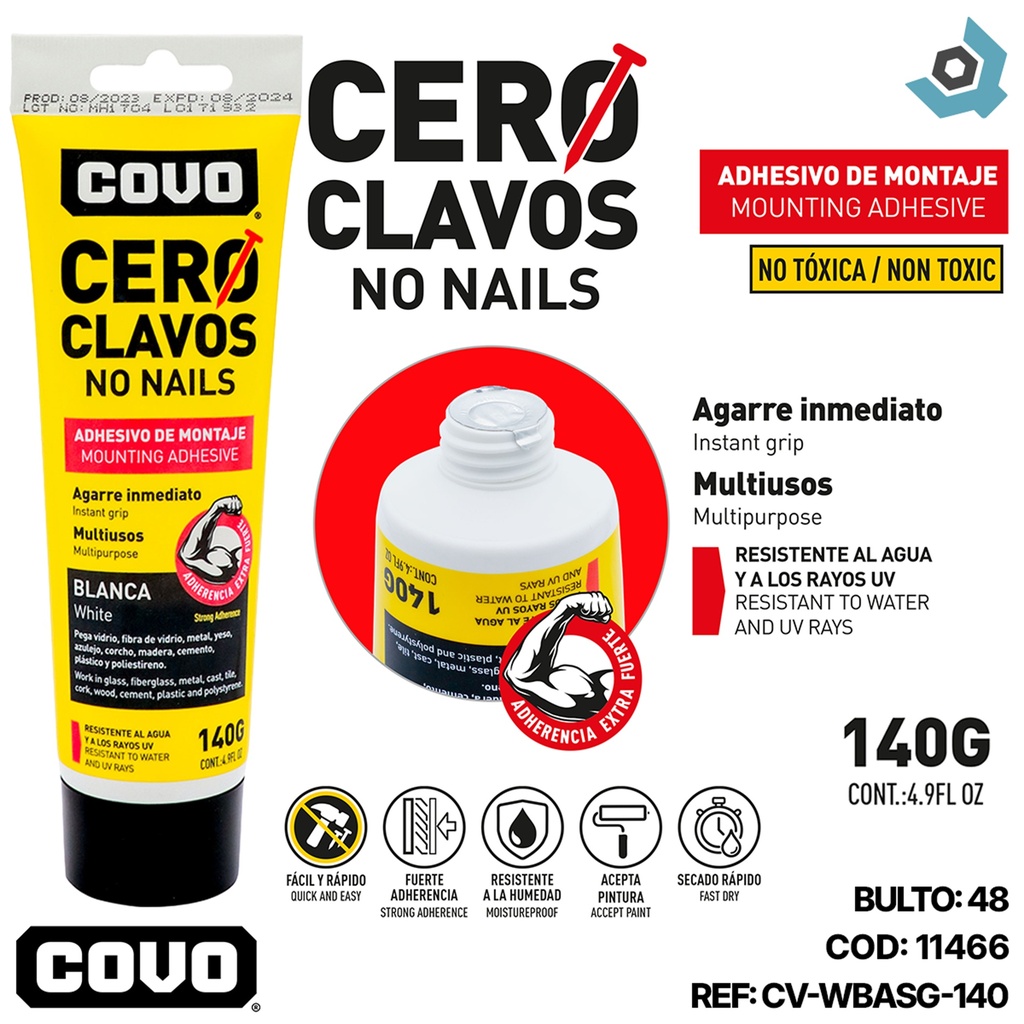 ADHESIVO DE MONTAJE CERO CLAVOS COVO