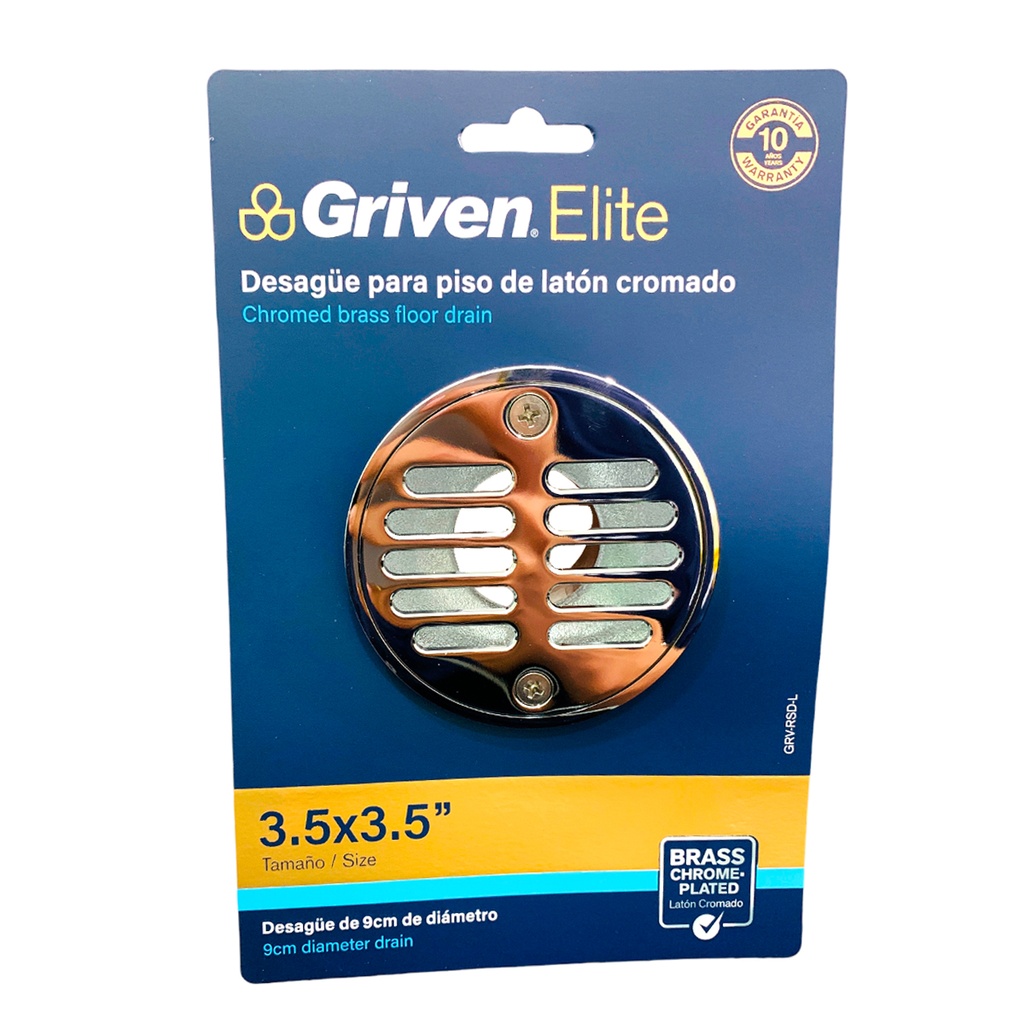 DESAGUE PARA PISO 3.5 X 3.5" DE LATON CROMADO GRIVEN ELITE