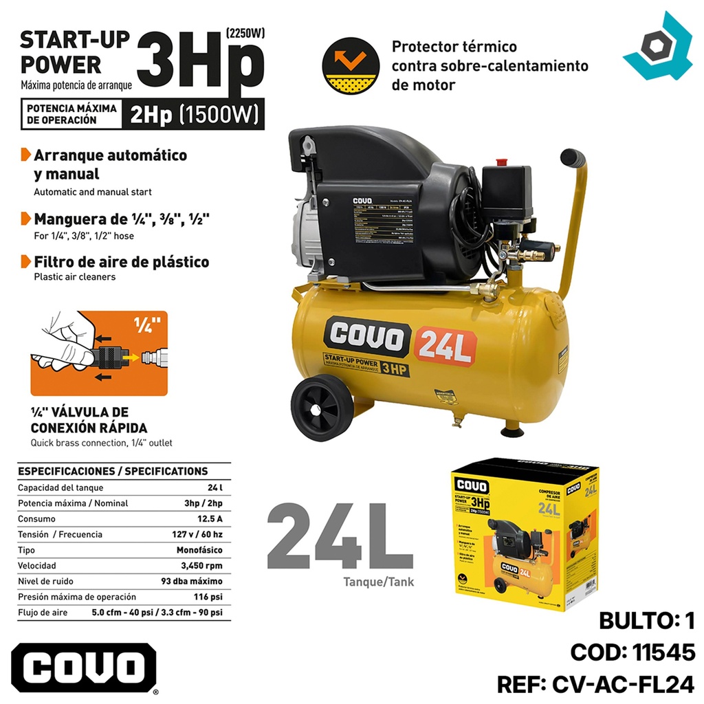 COMPRESOR DE AIRE 24L COVO