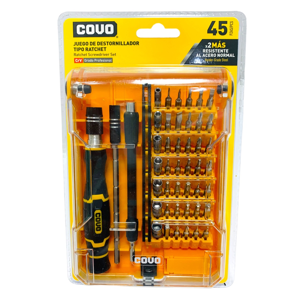 JUEGO DE DESTORNILLADOR TIPO RACHET 45 PIEZAS PROFESIONAL COVO