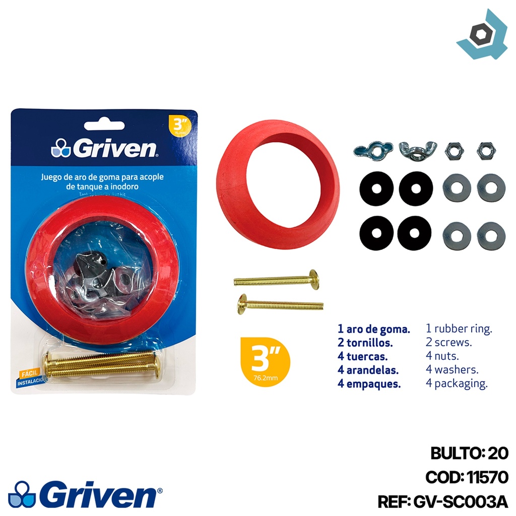 ARO DE GOMA 3" PARA ACOPLE CON TORNILLOS GRIVEN