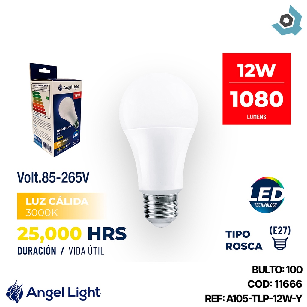 BOMBILLO LED 12W LUZ CALIDA ANGEL LIGHT