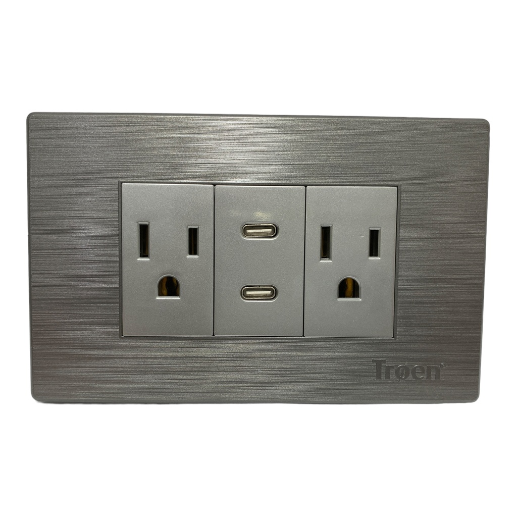 TOMACORRIENTE DOBLE CON 2 TIPO C PLATEADO TROEN