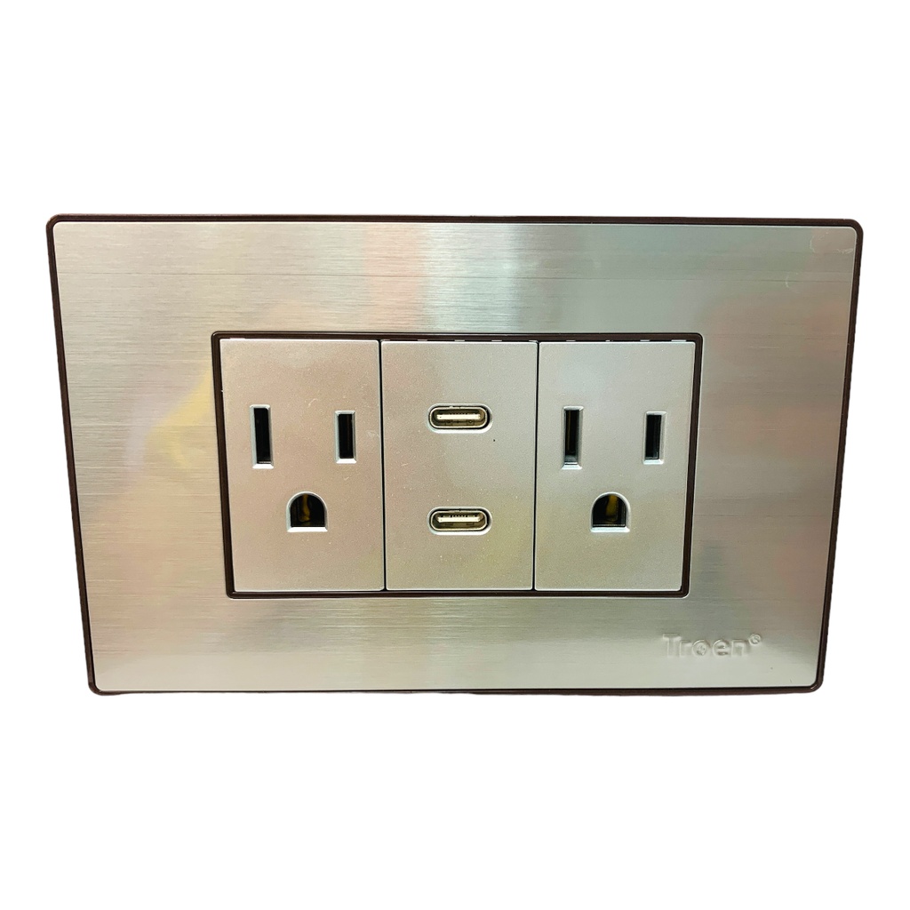 TOMACORRIENTE DOBLE CON 2 USB TIPO C ACERO INOXIDABLE TROEN