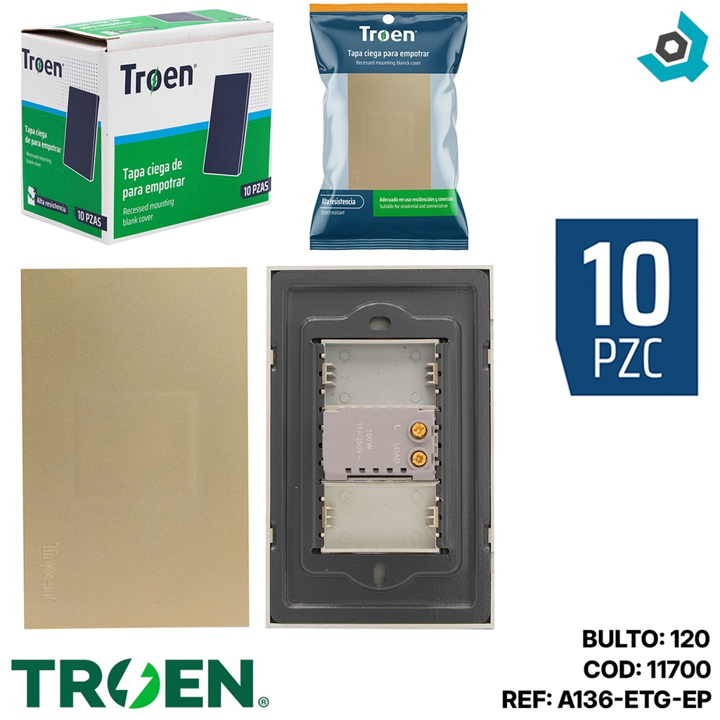 TAPA CIEGA PARA EMPOTRAR DORADO TROEN