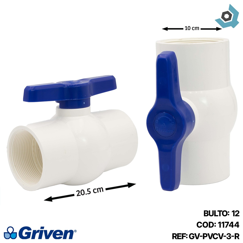 VALVULA 3" DE PVC CON ROSCA GRIVEN