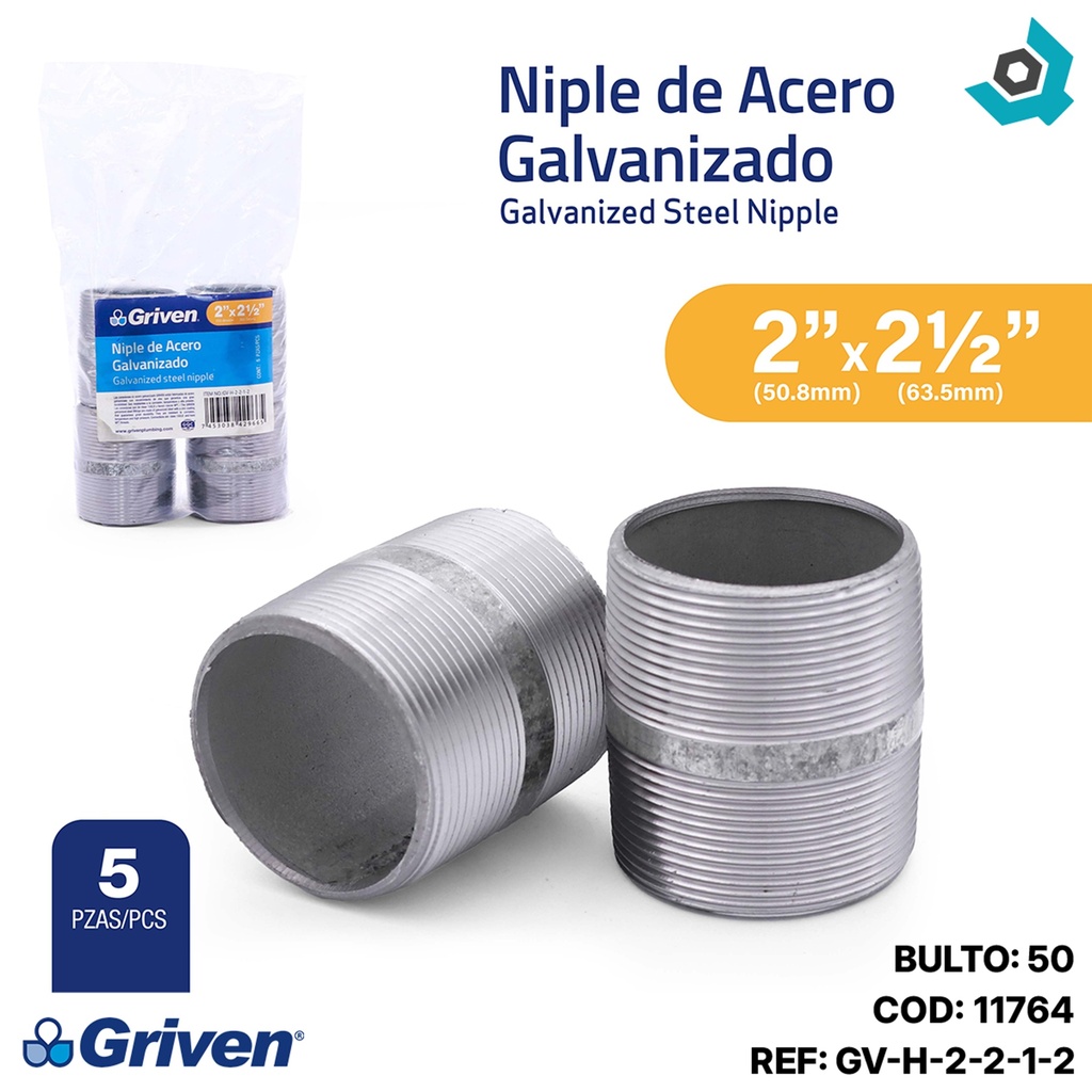 NIPLE 2" X 2 1/2" DE ACERO GALVANIZADO GRIVEN