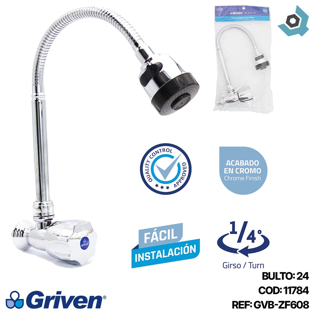 GRIFERIA PARA FREGADERO CUELLO FLEXIBLE CROMADO GRIVEN BASIC