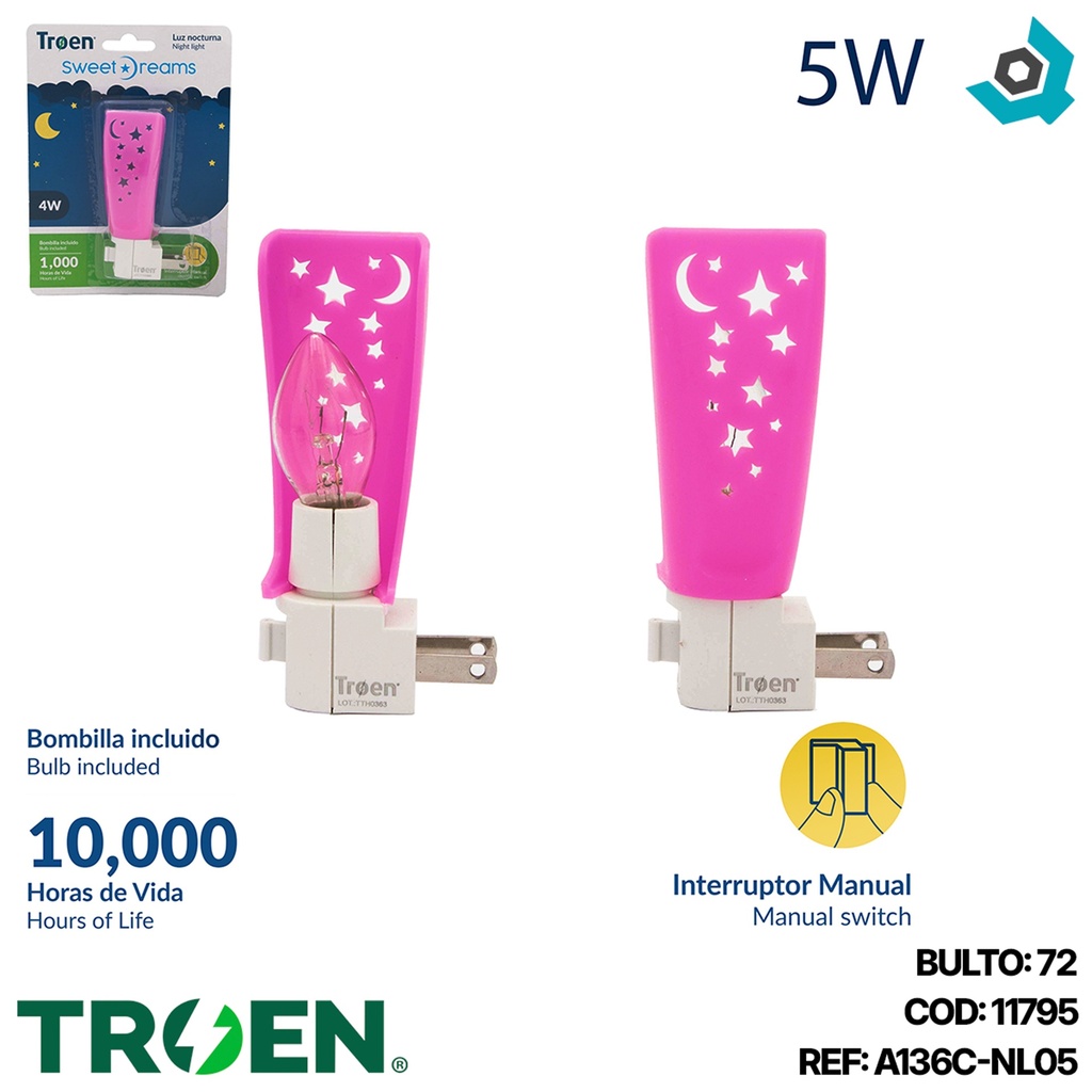 LAMPARA DE PARED LUZ NOCTURNA 4W TROEN