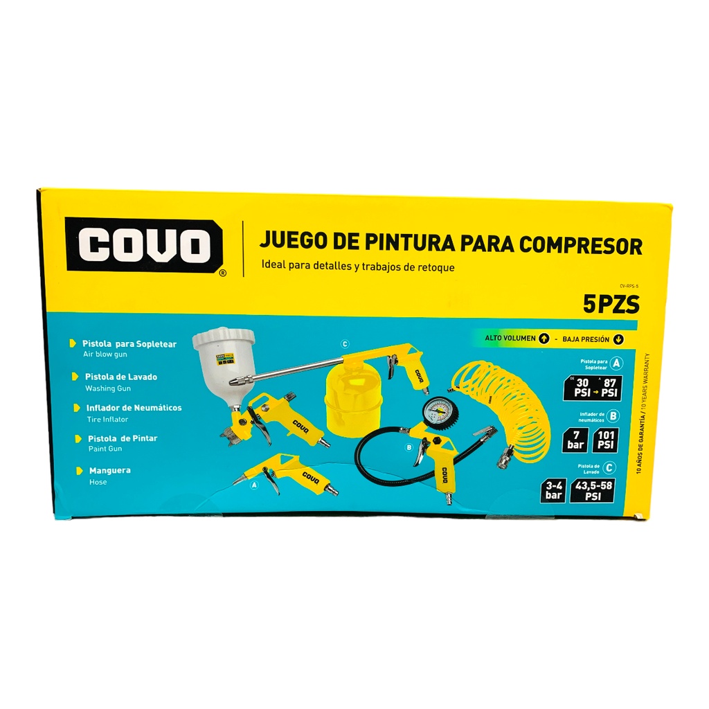JUEGO DE PINTURA PARA COMPRESOR 5 PZAS COVO