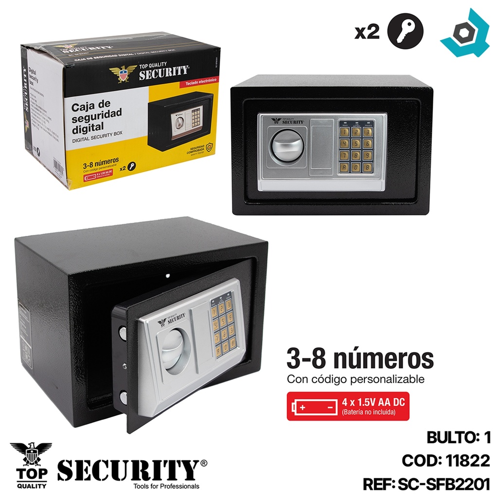 CAJA DE SEGURIDAD DIGITAL 20X31 CM NEGRO SECURITY