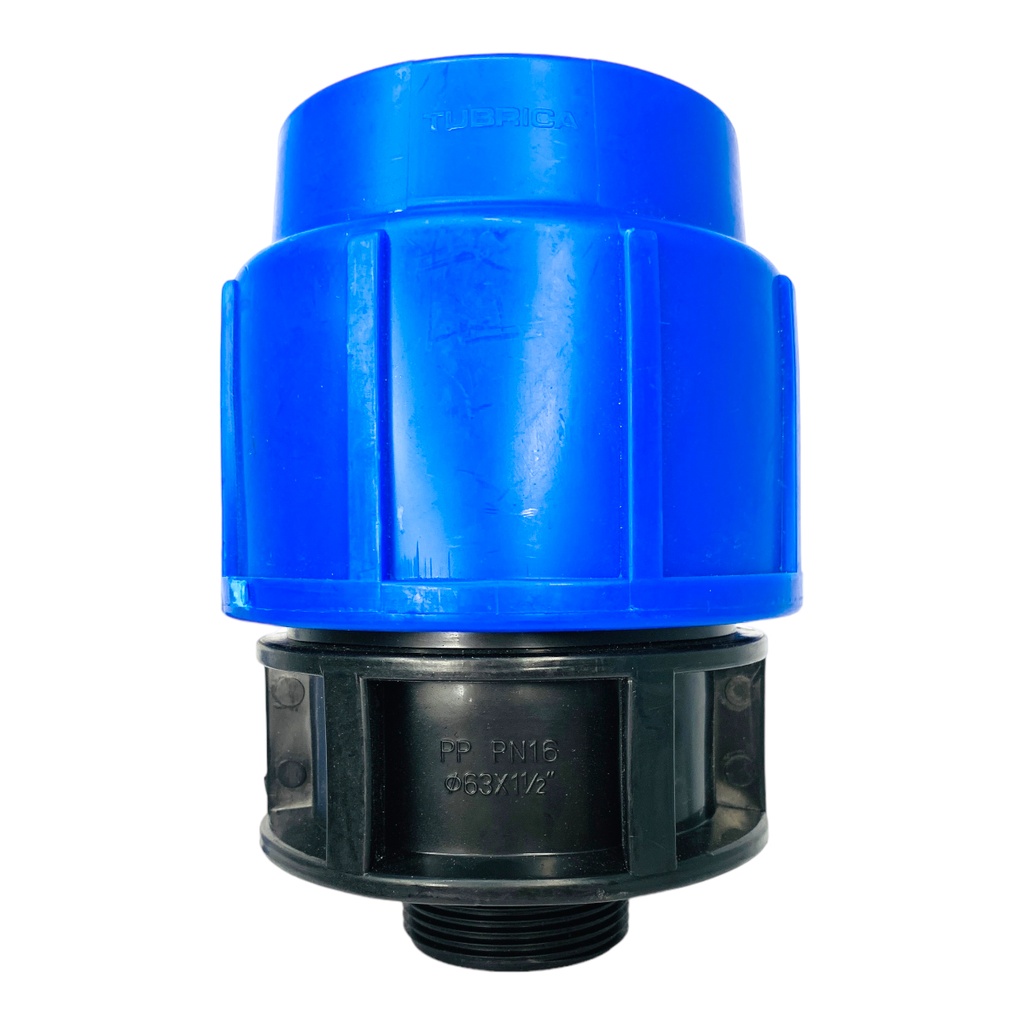 ADAPTADOR MACHO 63MM SALIDA 1 1/2" PARA RIEGO PEAD TUBRICA
