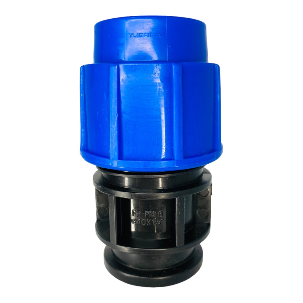 ADAPTADOR HEMBRA 40MM SALIDA 1 1/4" PARA RIEGO PEAD TUBRICA