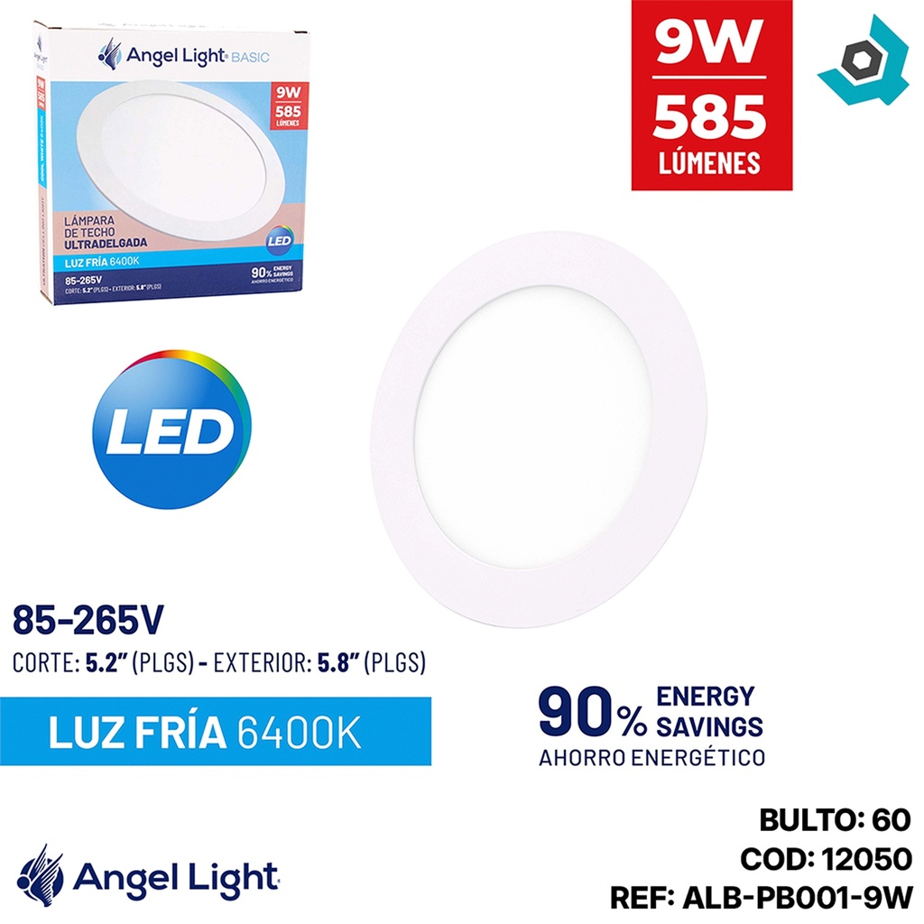 LAMPARA  LED PARA EMPOTRAR REDONDA 9W 6400K ANGEL LIGHT BASIC