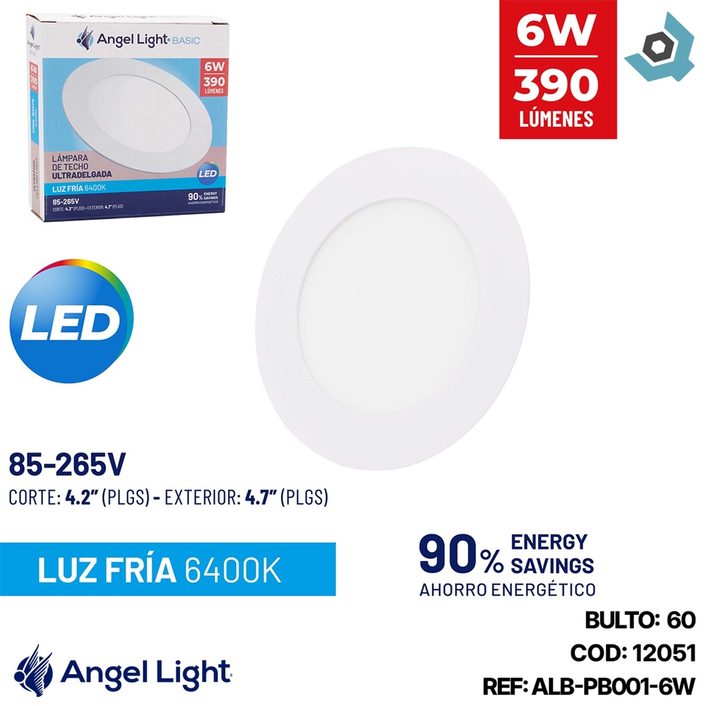 LAMPARA  LED PARA EMPOTRAR REDONDA 6W 6400K ANGEL LIGHT BASIC