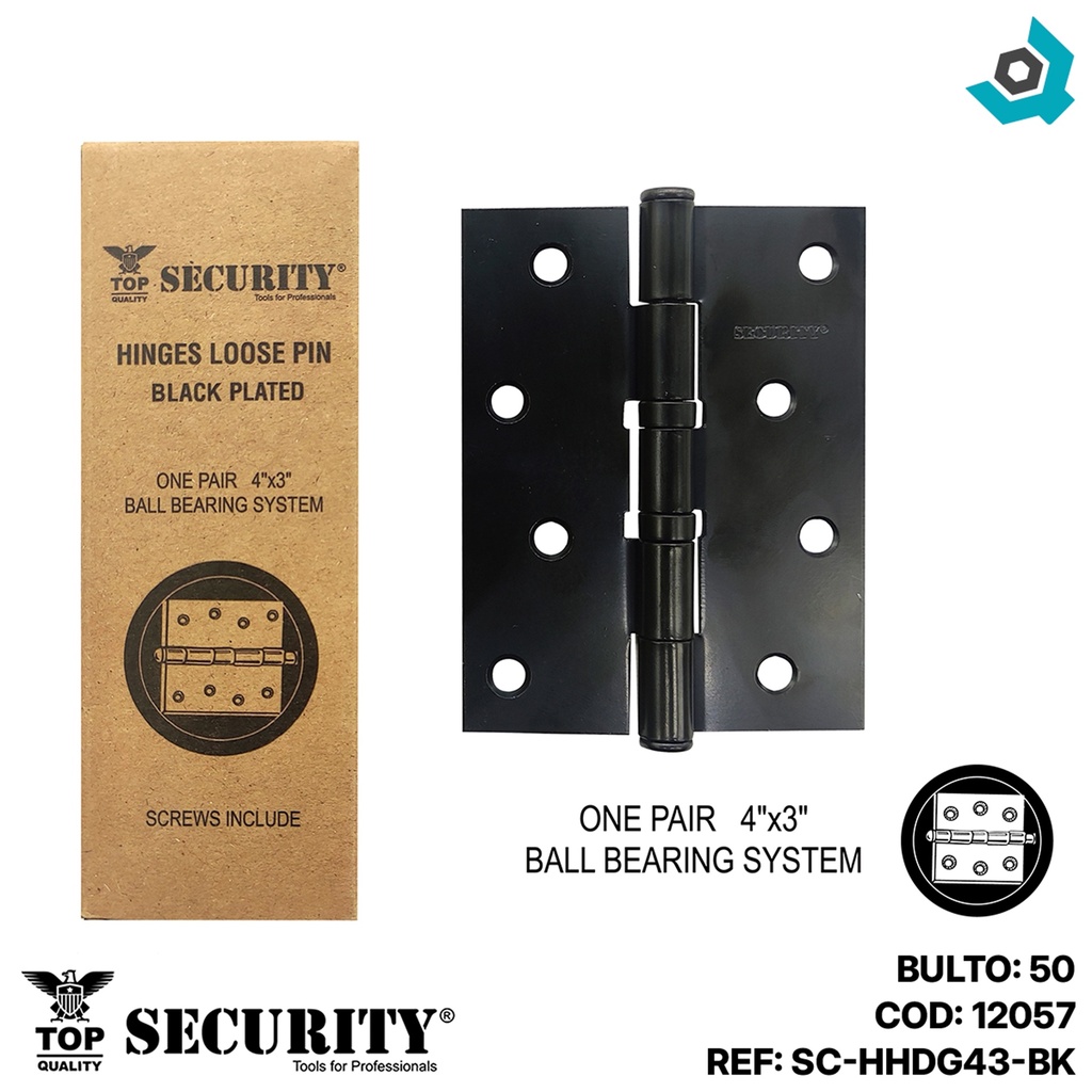BISAGRA PARA MUEBLES 4" X 3" NEGRO MATE SECURITY