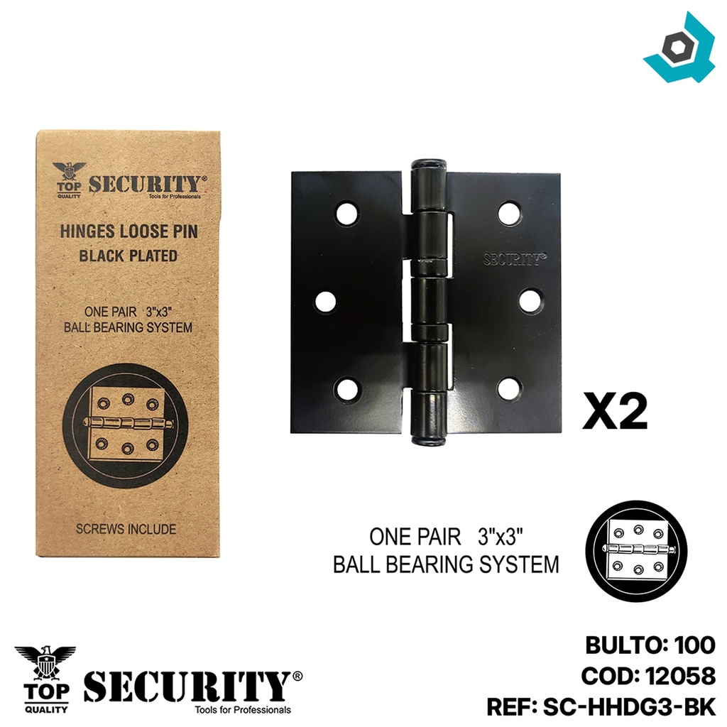 BISAGRA PARA MUEBLES 3" X 3" NEGRO MATE SECURITY