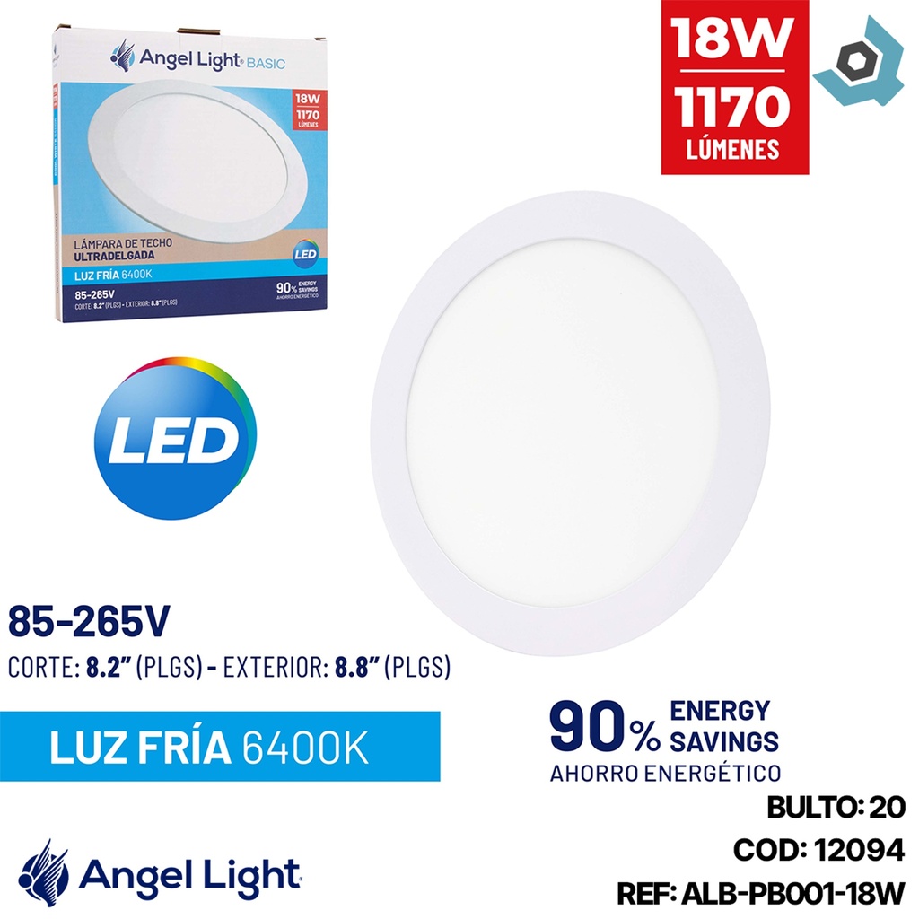 LAMPARA  LED PARA EMPOTRAR REDONDA 18W 6400K ANGEL LIGHT BASIC