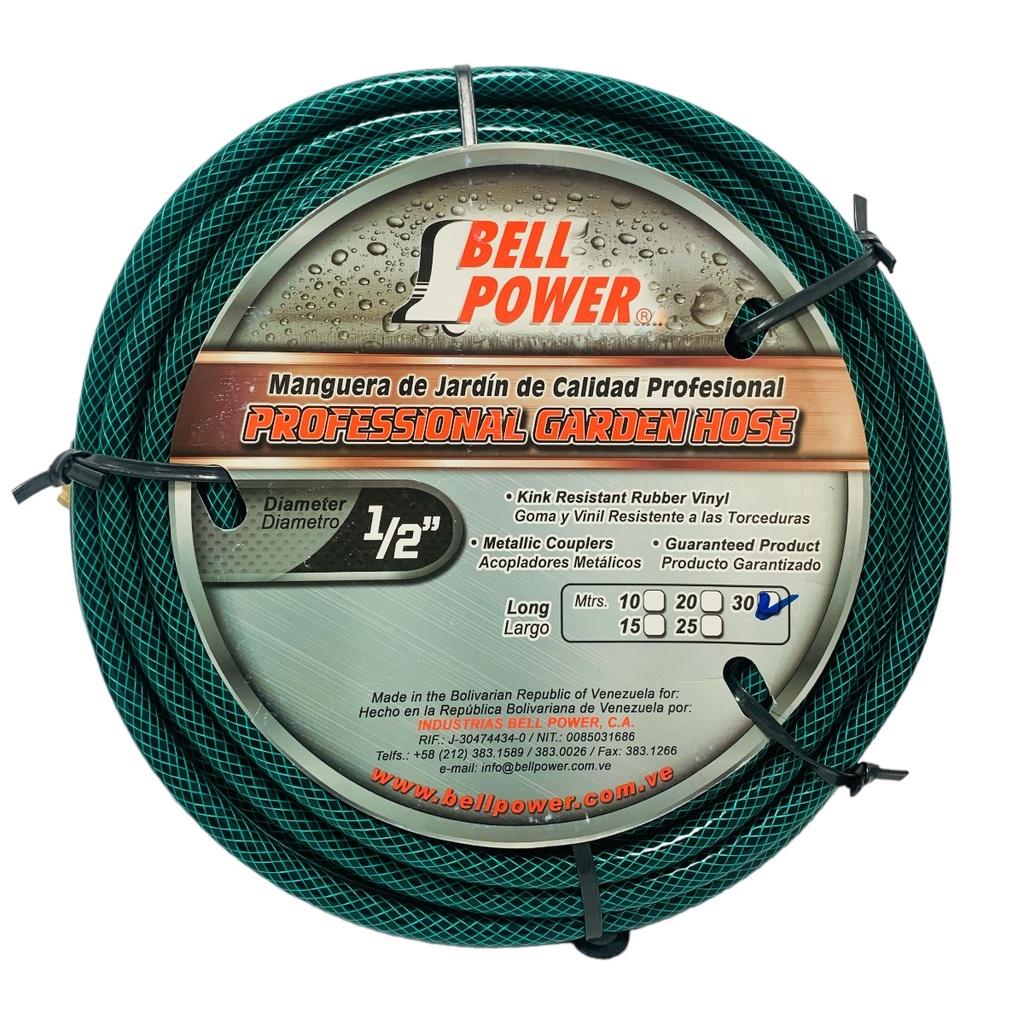 MANGUERA DE 1/2" X 30 MTS C/CONEXION BRONCE BELL POWER