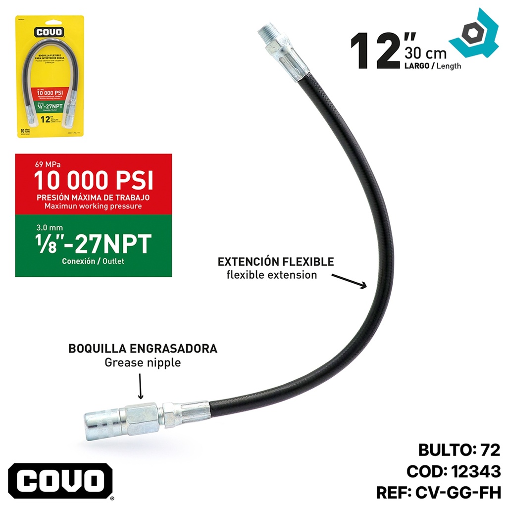 EXTENSION FLEXIBLE PARA ENGRASADORA DE 1/8" COVO