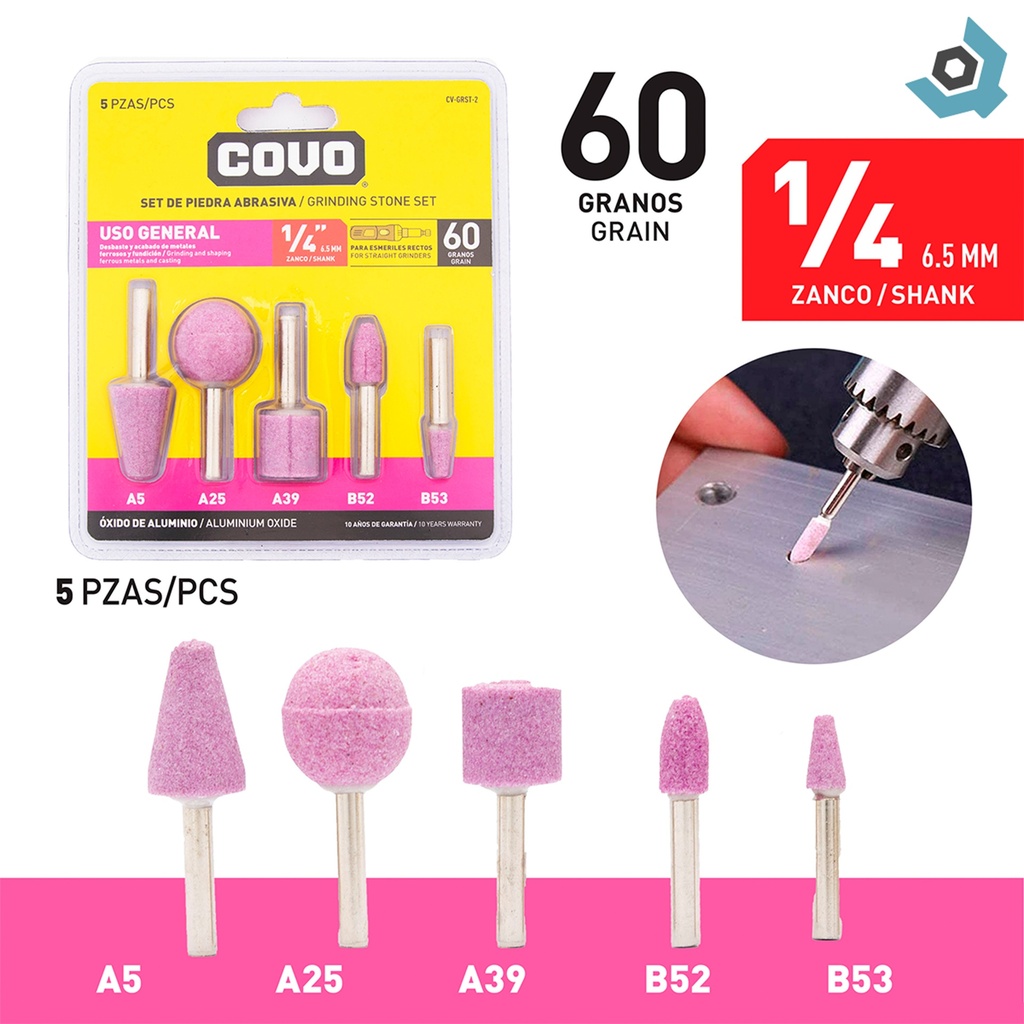 SET DE MECHAS ABRASIVAS 1/4" 5 PIEZAS COVO