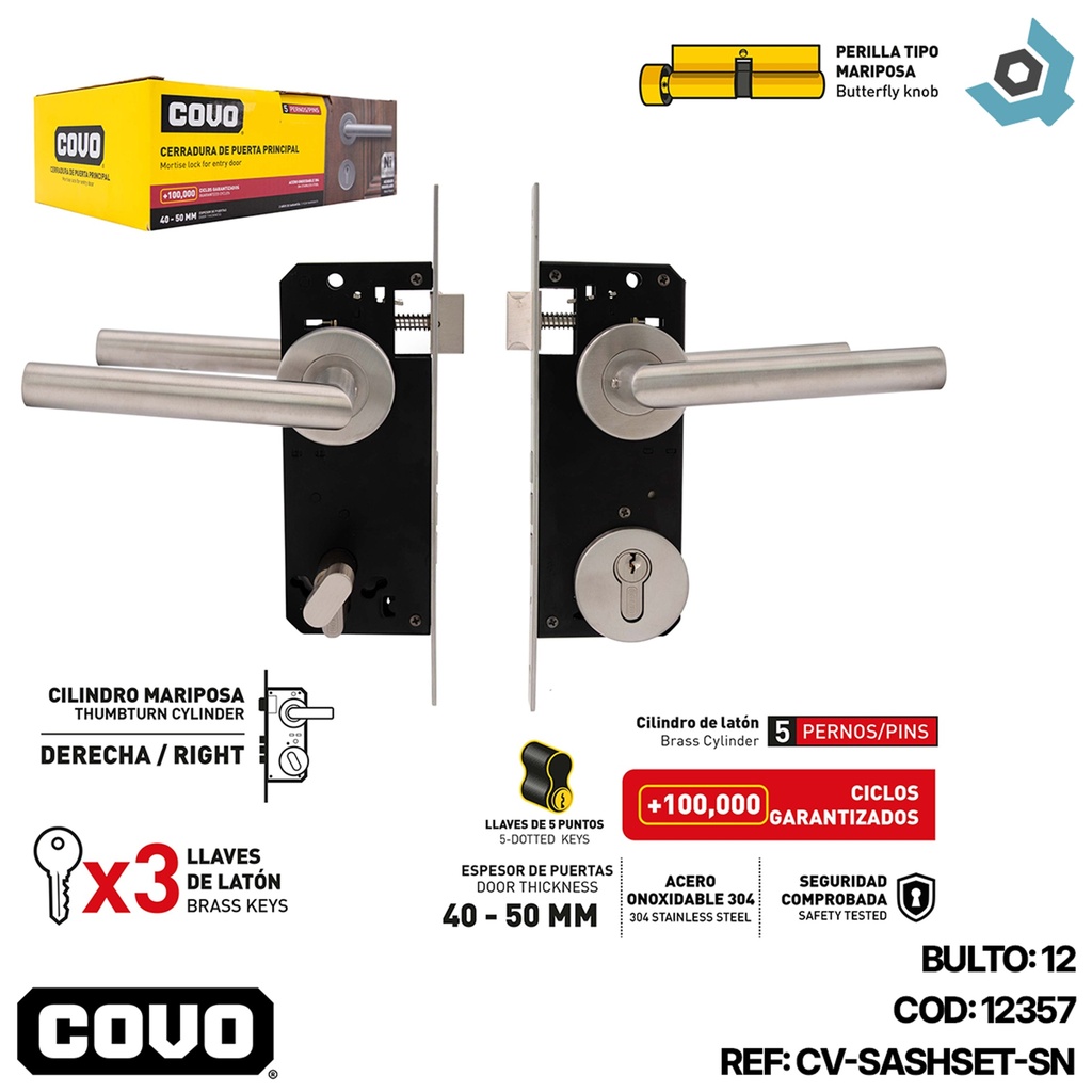 CERRADURA DE PUERTA PRINCIPAL DERECHA COVO