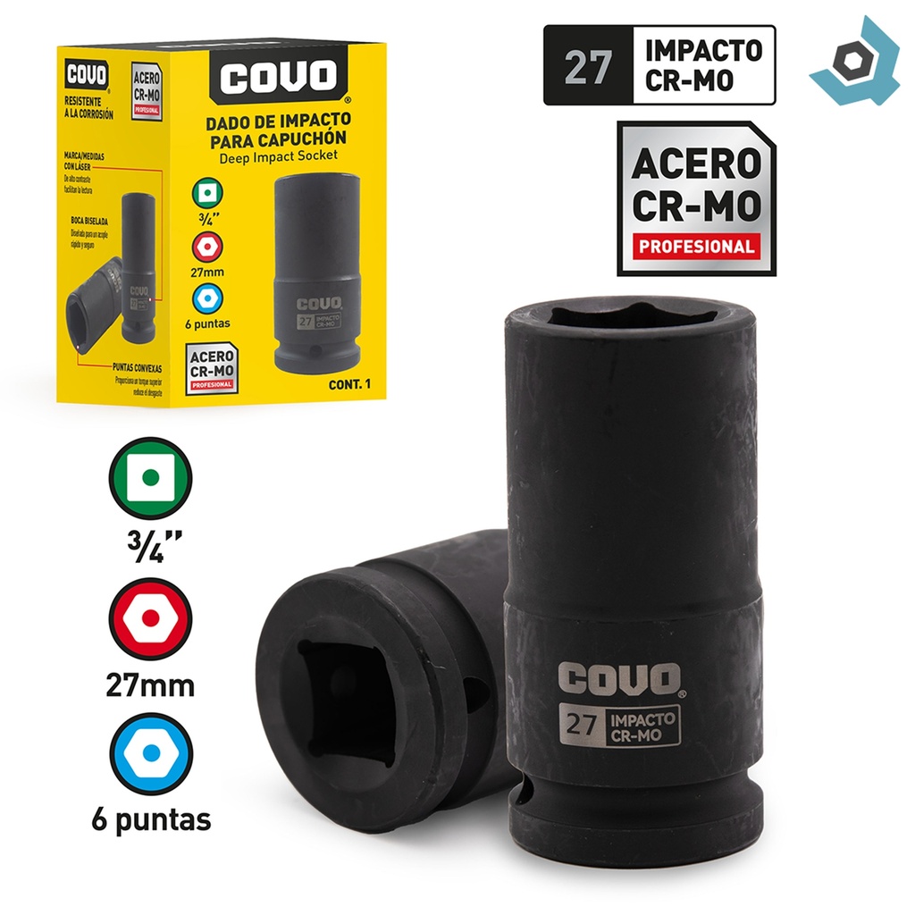 DADO DE IMPACTO 27MM X 3/4” COVO