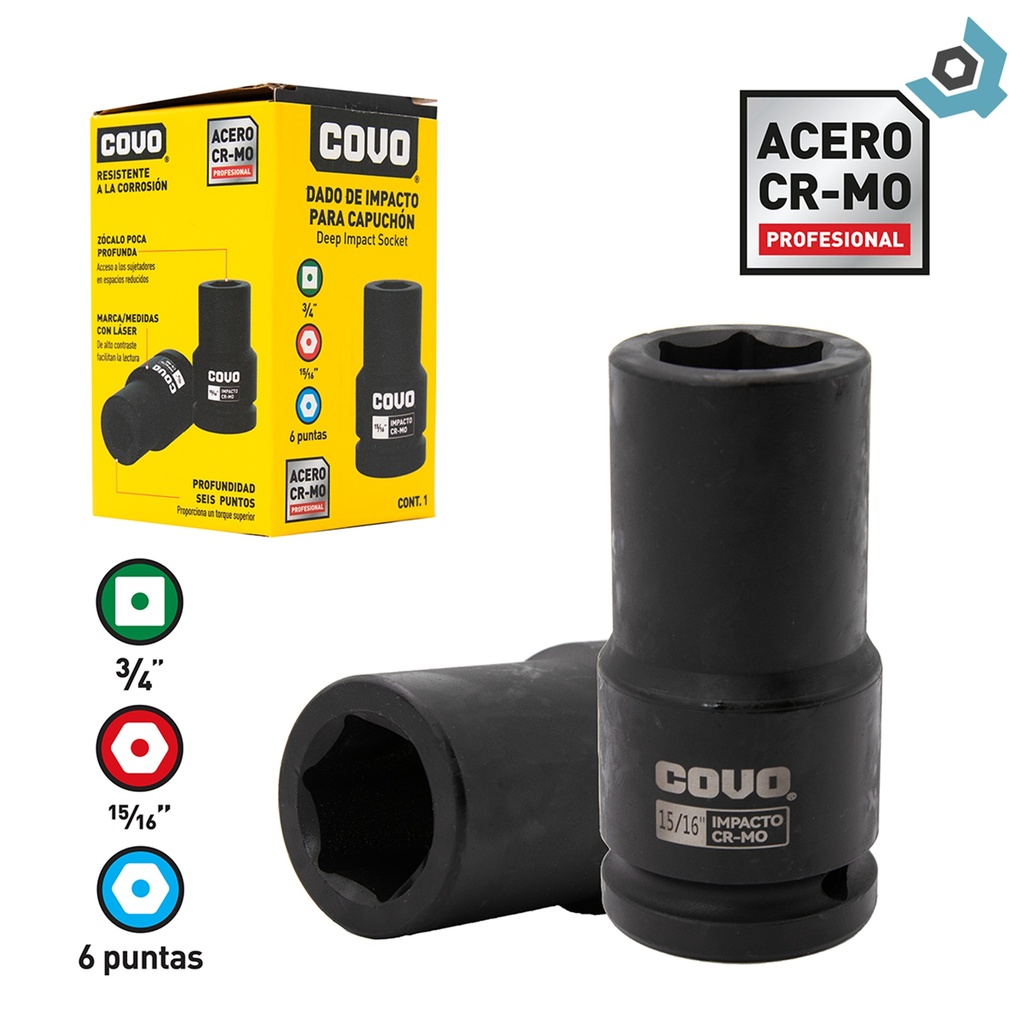 DADO DE IMPACTO 15/16" X 3/4” COVO